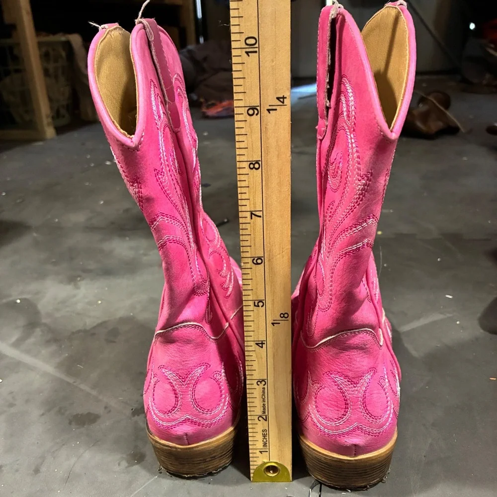 Roper Cowboy Boots little kid 3 Pink Faux leather Western Stitch barbie rodeo